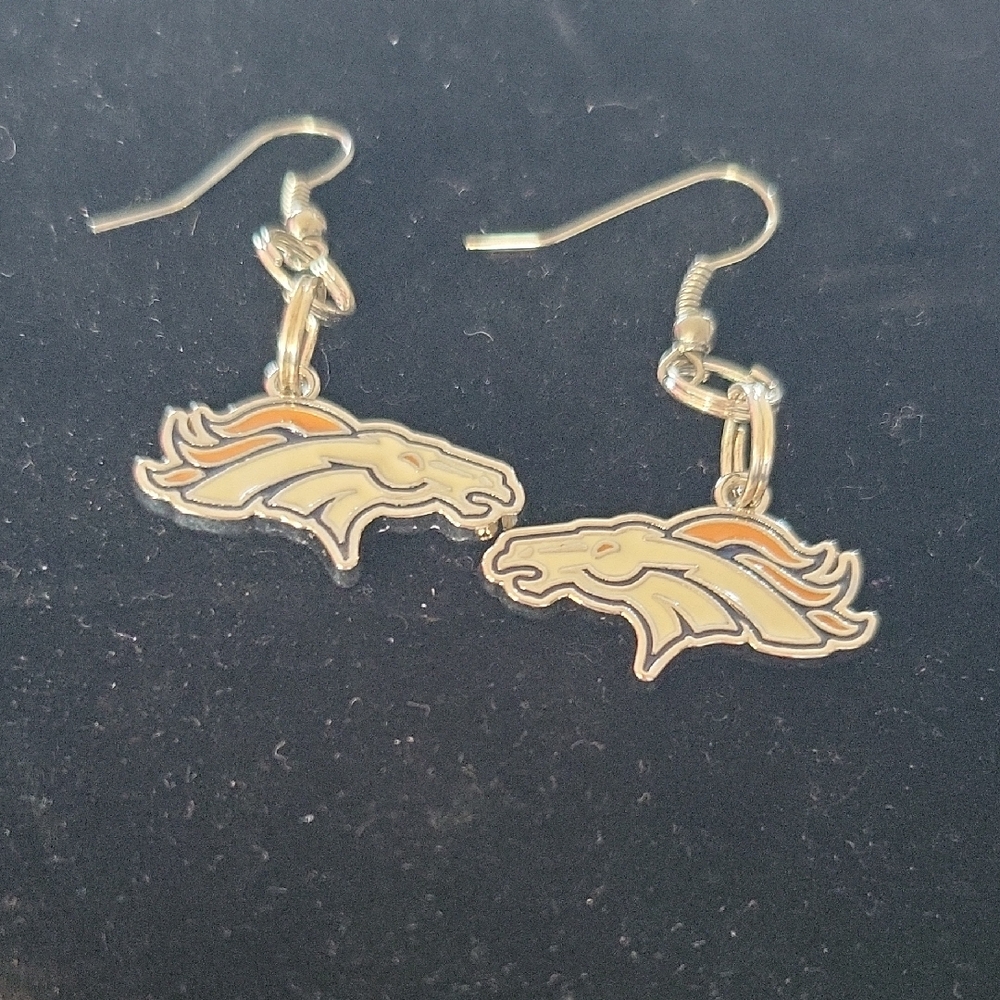 #D Gold and Orange Horse Logo Earrings Denver Bronco